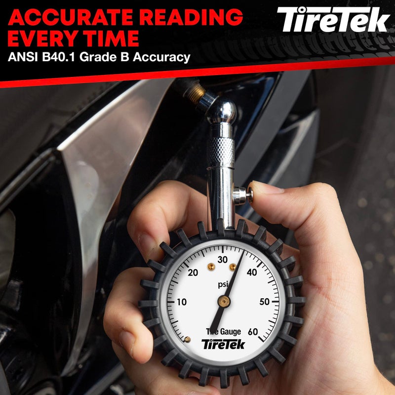 TireTek Tire Pressure Gauge for Cars (0-60 PSI  ANSI Certified) Premium Air Pressure Gauge for Tires - Easy to Read Automobile Analog Circular Dial Low PSI Checker Tester - Image 2